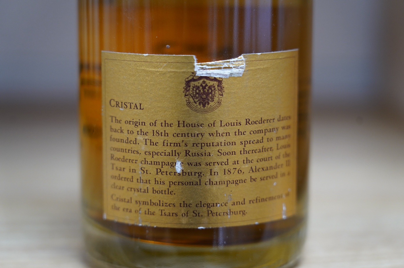 A bottle of Louis Roederer Cristal Champagne, 1985. Condition - good